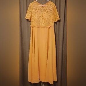 Elegant Yellow/Gold Lace Overlay Dress